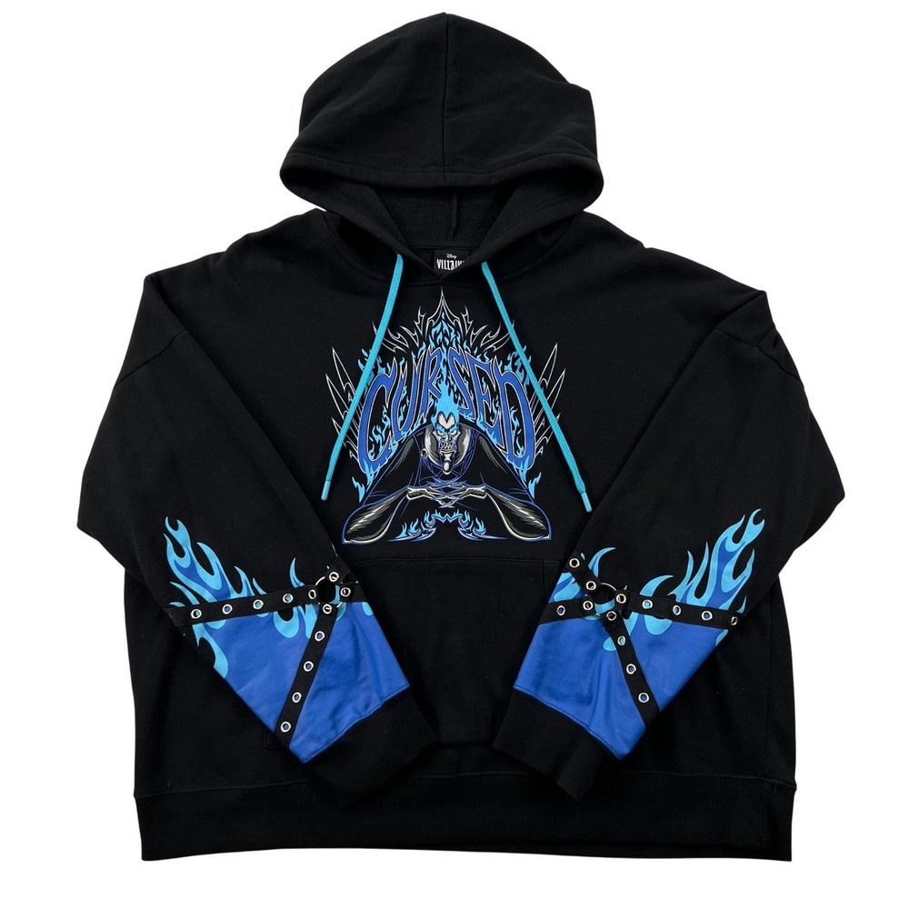 Disney Villains Hades Cursed Hoodie Black Blue Flame Grommet Women 2X Goth
